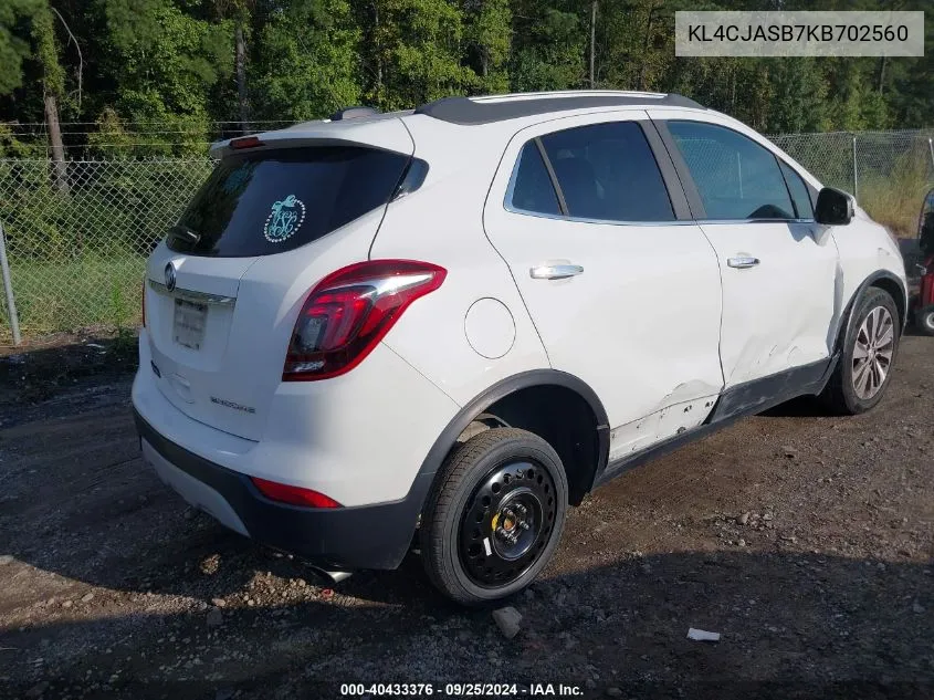 2019 Buick Encore Fwd Preferred VIN: KL4CJASB7KB702560 Lot: 40433376