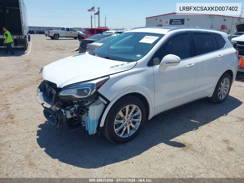 2019 Buick Envision Fwd Essence VIN: LRBFXCSAXKD007402 Lot: 39831555