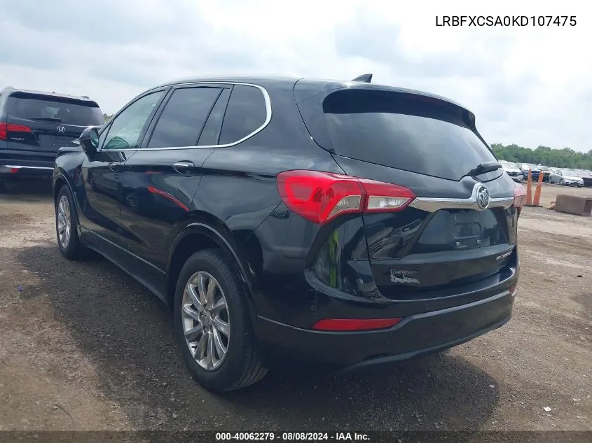 2019 Buick Envision Fwd Essence VIN: LRBFXCSA0KD107475 Lot: 40062279