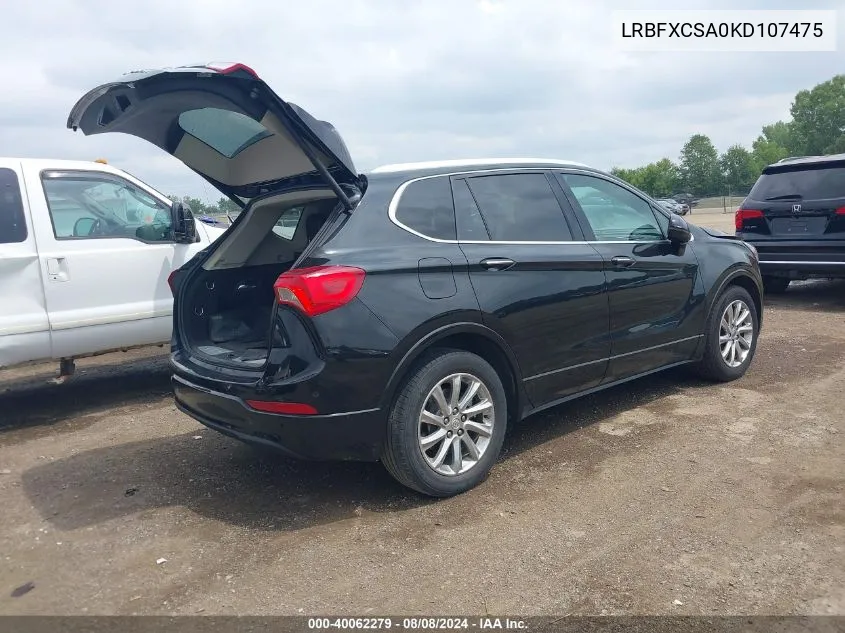 2019 Buick Envision Fwd Essence VIN: LRBFXCSA0KD107475 Lot: 40062279