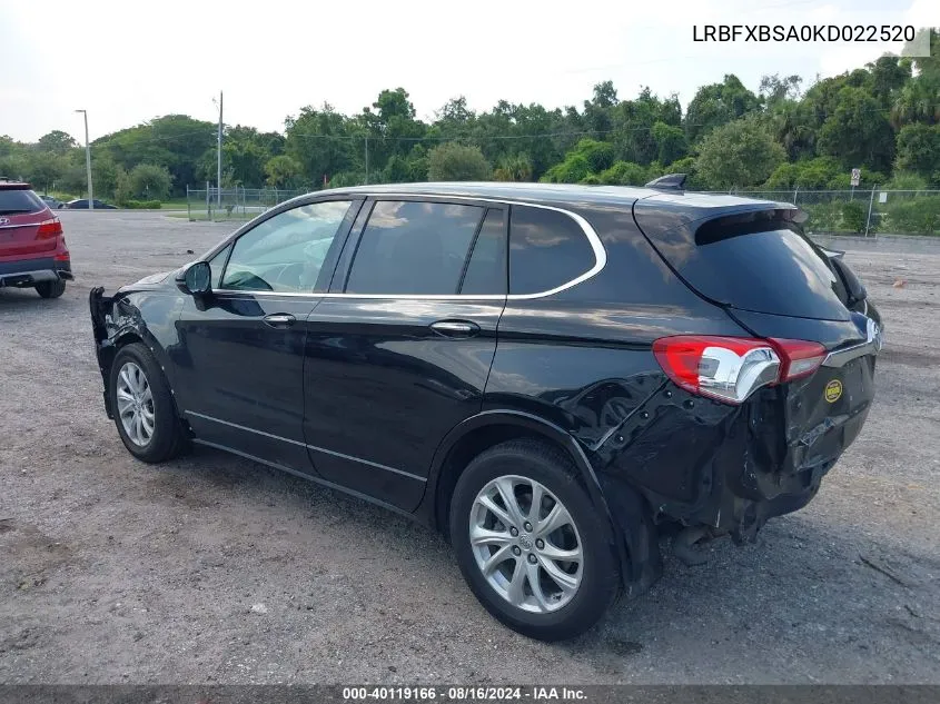 2019 Buick Envision Fwd Preferred VIN: LRBFXBSA0KD022520 Lot: 40119166