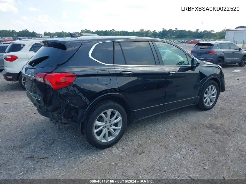 2019 Buick Envision Fwd Preferred VIN: LRBFXBSA0KD022520 Lot: 40119166