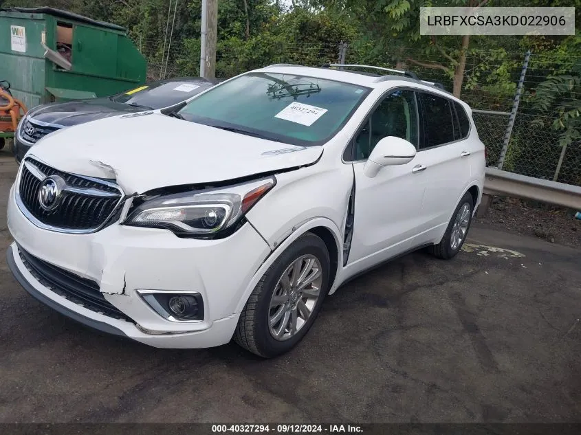 2019 Buick Envision Essence VIN: LRBFXCSA3KD022906 Lot: 40327294