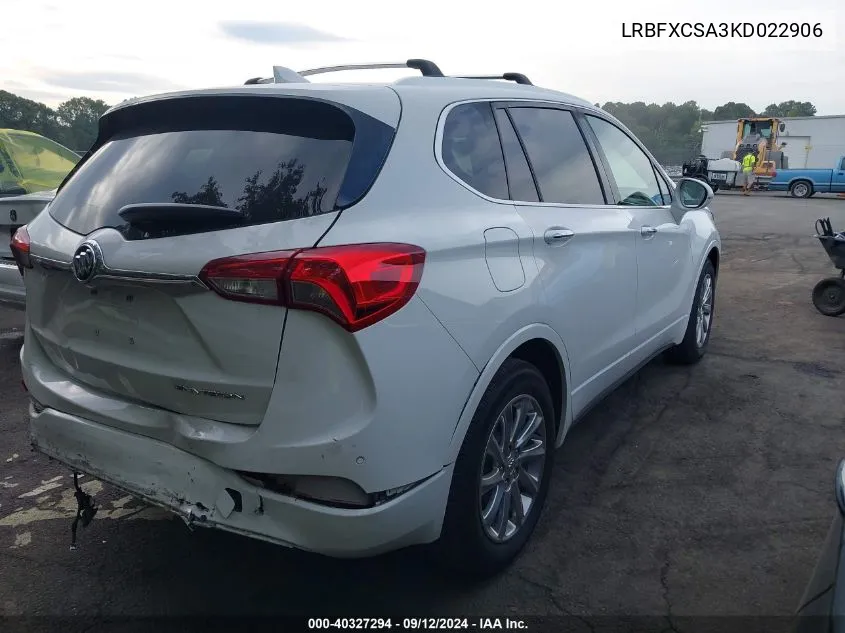 2019 Buick Envision Essence VIN: LRBFXCSA3KD022906 Lot: 40327294