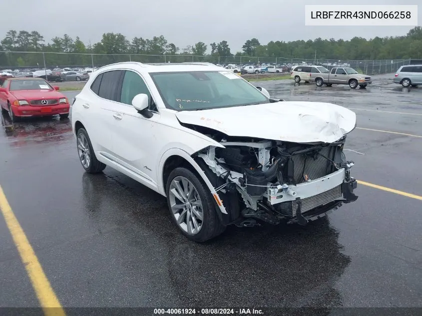 2022 Buick Envision Fwd Avenir VIN: LRBFZRR43ND066258 Lot: 40061924