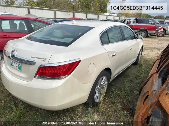 2011 Buick Lacrosse Cxl V6 VIN: 1G4GC5ED3BF314445 Lot: 20170864