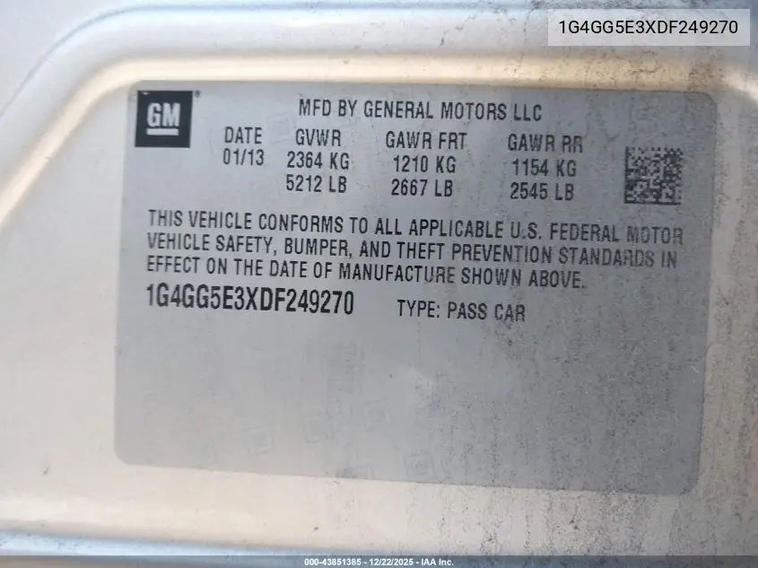 1G4GG5E3XDF249270 2013 Buick Lacrosse Premium 1 Group