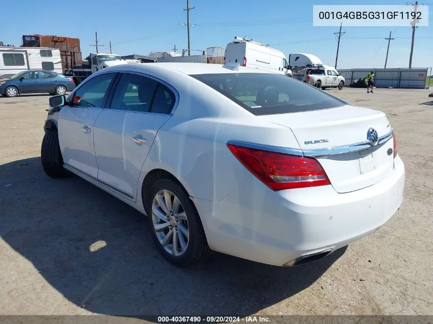 2016 Buick Lacrosse Leather VIN: 001G4GB5G31GF1192 Lot: 40367490