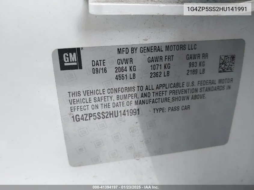 2017 Buick Lacrosse Essence VIN: 1G4ZP5SS2HU141991 Lot: 41394197