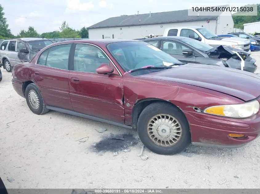 2000 Buick Lesabre Limited VIN: 1G4HR54K0YU215038 Lot: 39680191