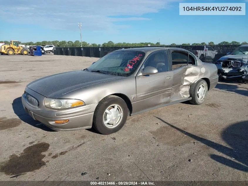 2000 Buick Lesabre Limited VIN: 1G4HR54K4YU274092 Lot: 40213466