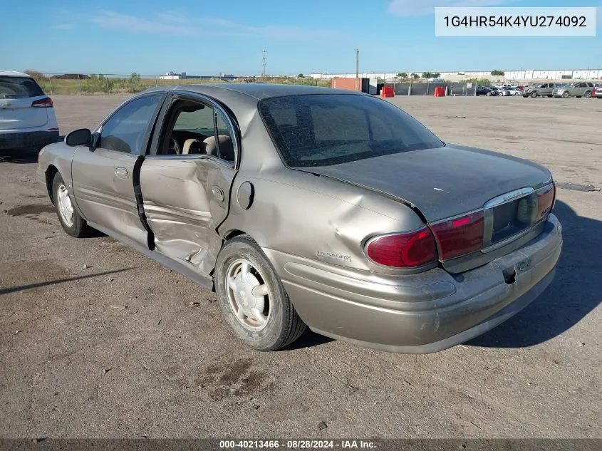 2000 Buick Lesabre Limited VIN: 1G4HR54K4YU274092 Lot: 40213466