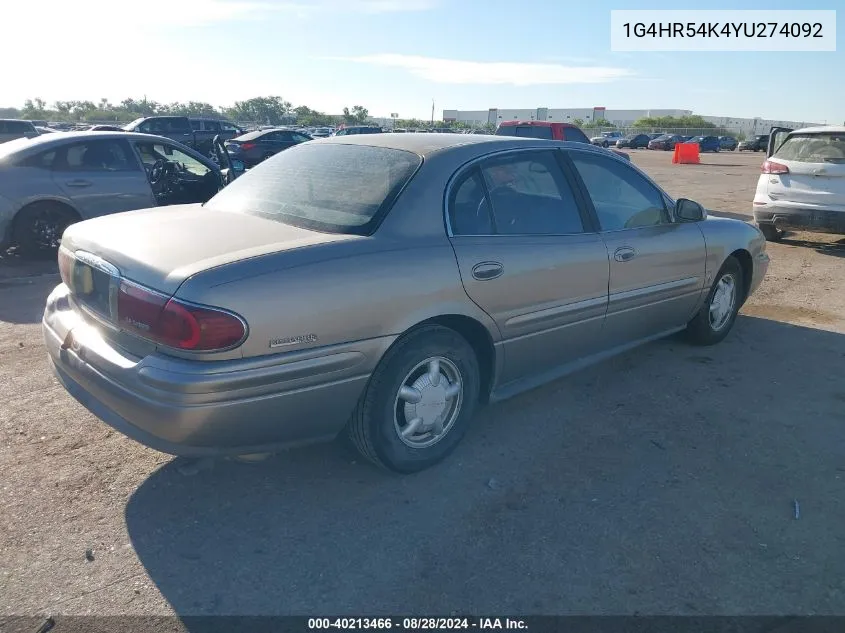 2000 Buick Lesabre Limited VIN: 1G4HR54K4YU274092 Lot: 40213466