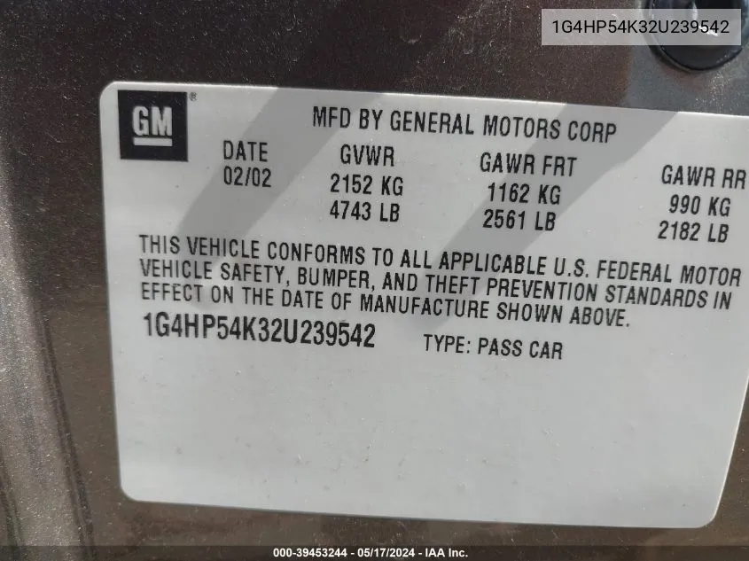 1G4HP54K32U239542 2002 Buick Lesabre Custom