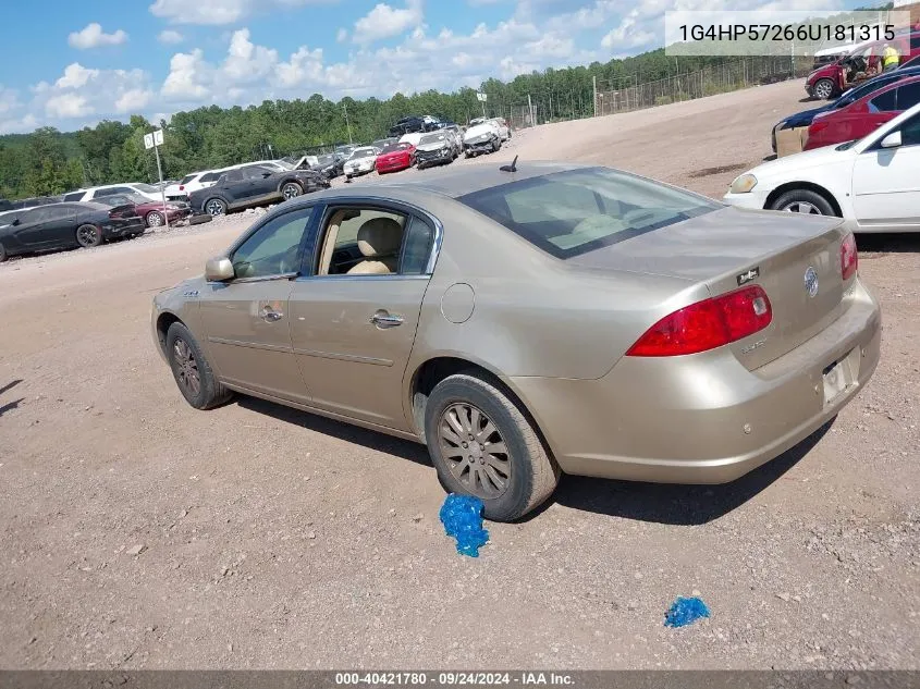 2006 Buick Lucerne Cx VIN: 1G4HP57266U181315 Lot: 40421780