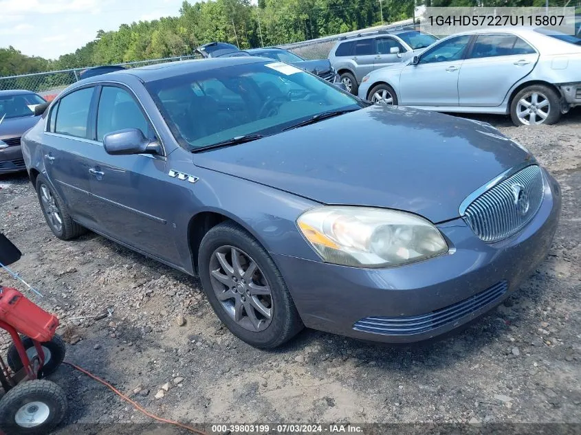 2007 Buick Lucerne Cxl VIN: 1G4HD57227U115807 Lot: 39803199