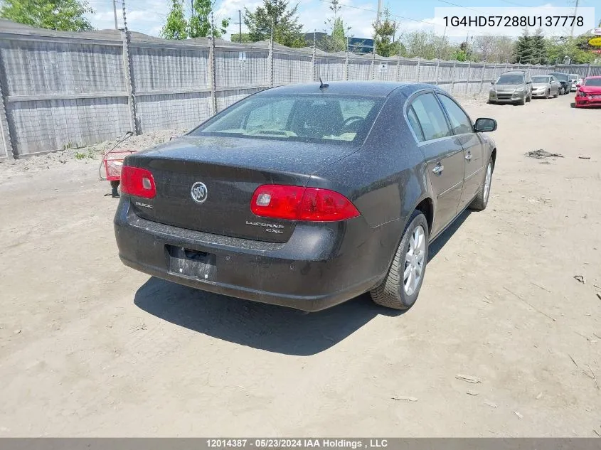 2008 Buick Lucerne Cxl VIN: 1G4HD57288U137778 Lot: 12014387