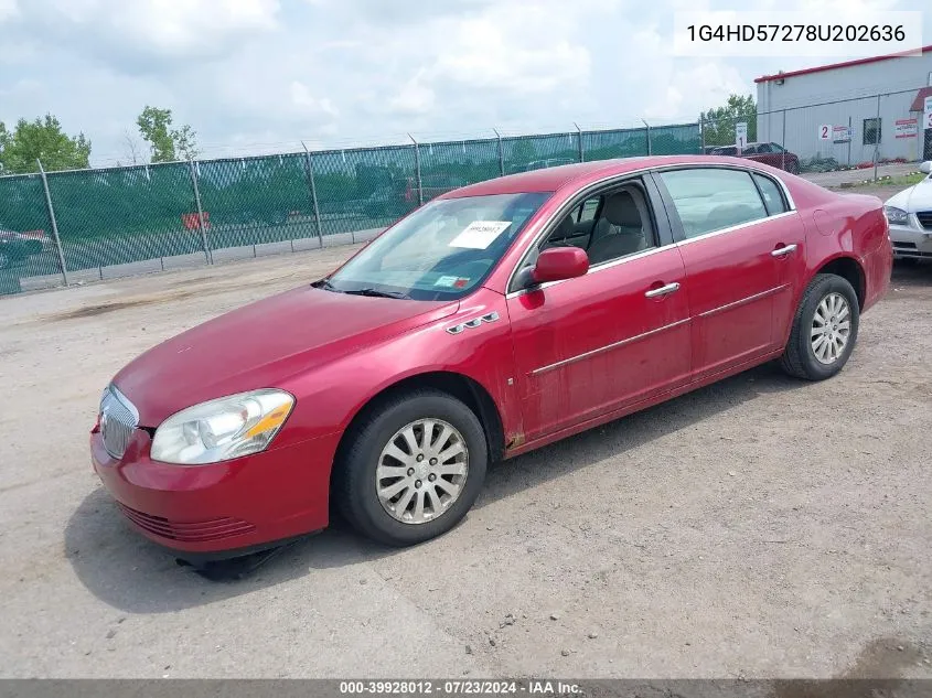 2008 Buick Lucerne Cxl VIN: 1G4HD57278U202636 Lot: 39928012