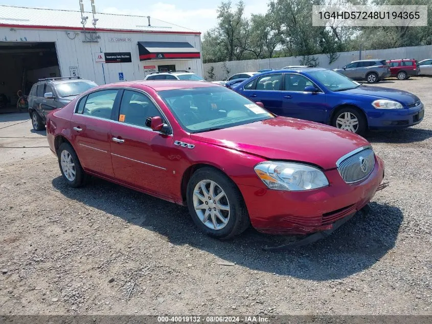 2008 Buick Lucerne Cxl VIN: 1G4HD57248U194365 Lot: 40019132