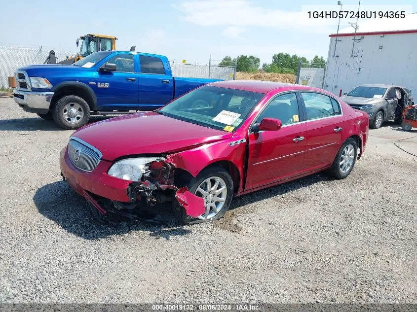 2008 Buick Lucerne Cxl VIN: 1G4HD57248U194365 Lot: 40019132