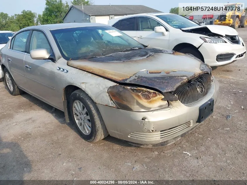 2008 Buick Lucerne Cx VIN: 1G4HP57248U147778 Lot: 40024298