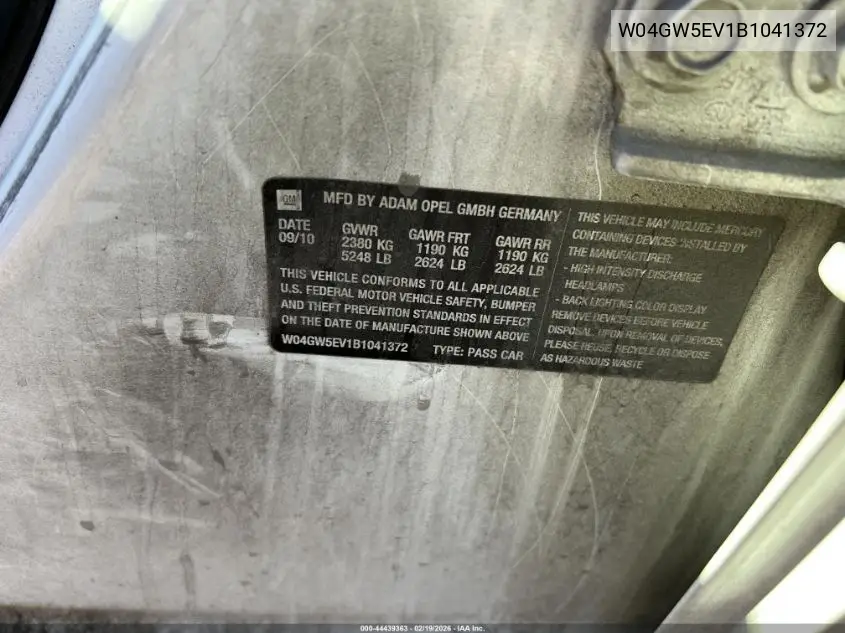 W04GW5EV1B1041372 2011 Buick Regal Cxl Turbo Russelsheim