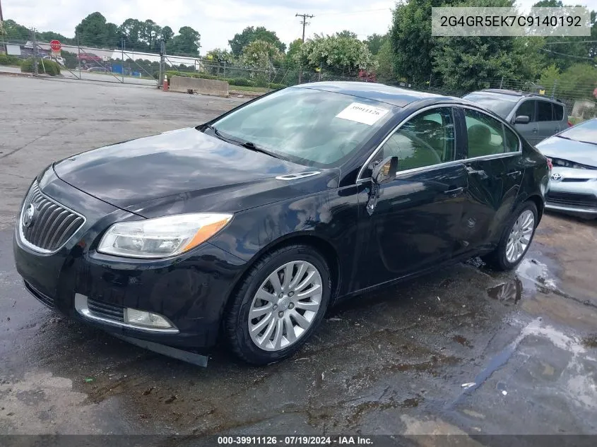 2012 Buick Regal VIN: 2G4GR5EK7C9140192 Lot: 39911126