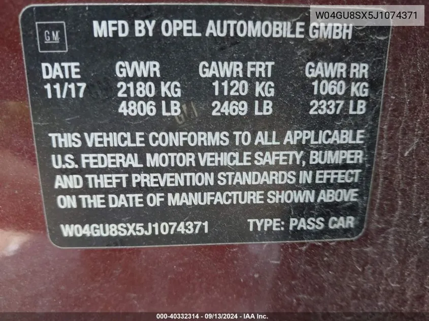 W04GU8SX5J1074371 2018 Buick Regal Tourx Preferred