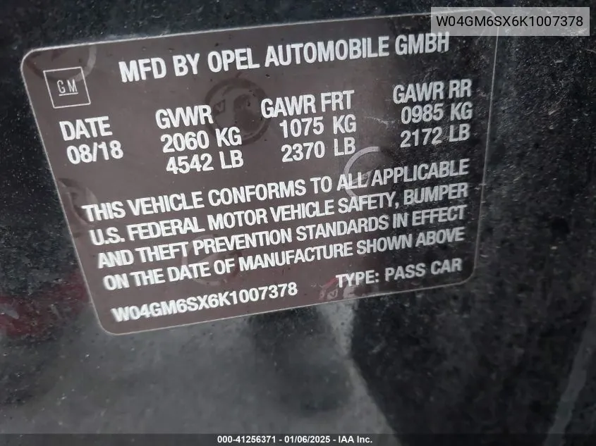 2019 Buick Regal Sportback Fwd Preferred Ii VIN: W04GM6SX6K1007378 Lot: 41256371