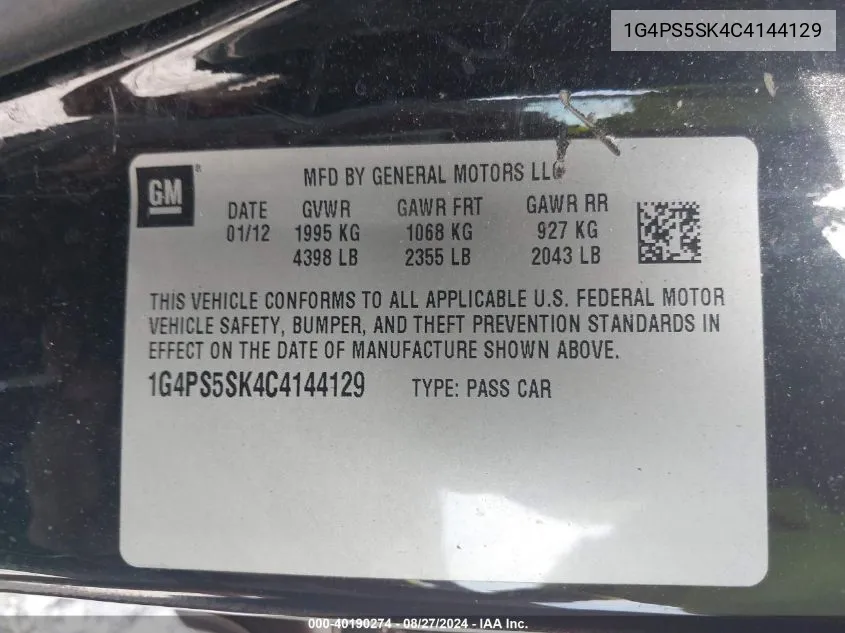 1G4PS5SK4C4144129 2012 Buick Verano Leather Group