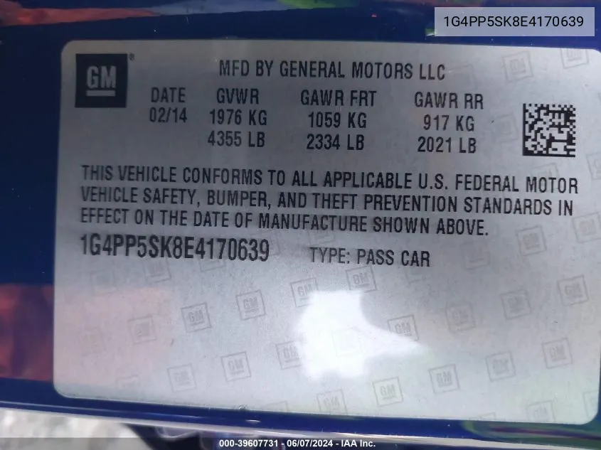 1G4PP5SK8E4170639 2014 Buick Verano