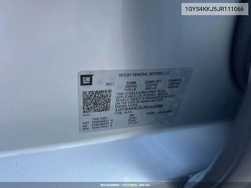 1GYS4KKJ5JR111066 2018 Cadillac Escalade Esv Platinum