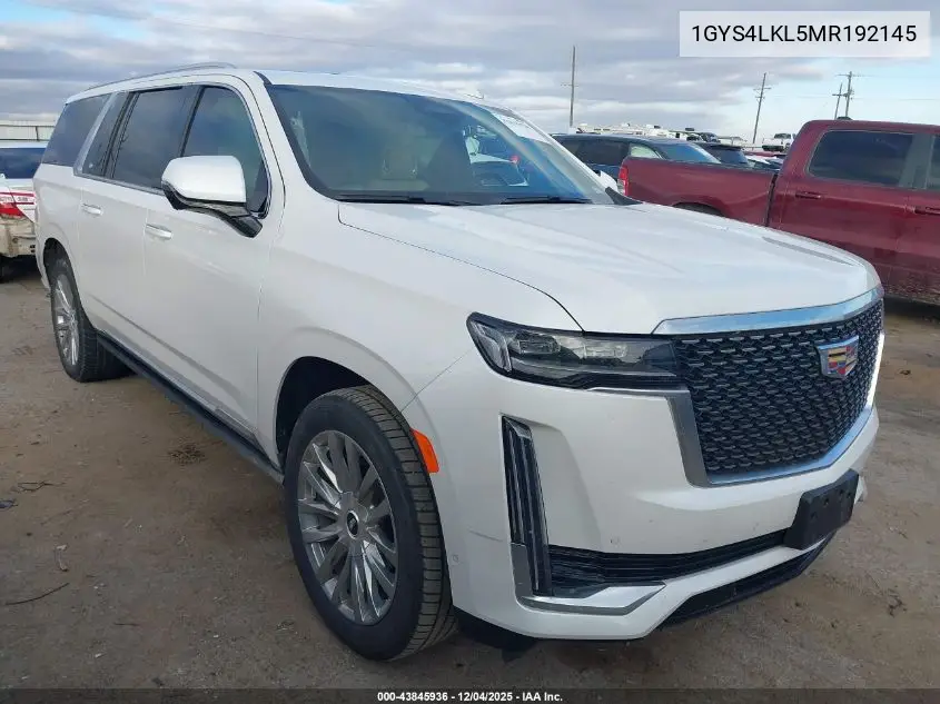 1GYS4LKL5MR192145 2021 Cadillac Escalade Esv 4Wd Premium Luxury