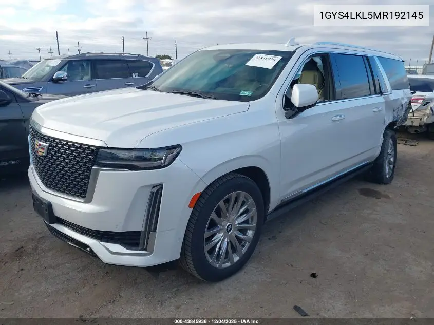 1GYS4LKL5MR192145 2021 Cadillac Escalade Esv 4Wd Premium Luxury
