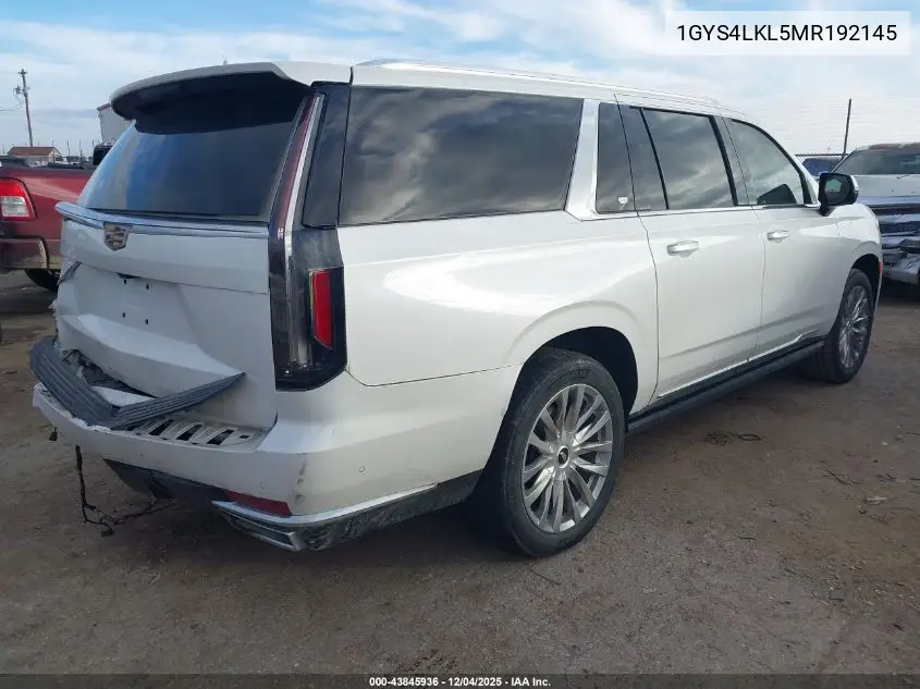 1GYS4LKL5MR192145 2021 Cadillac Escalade Esv 4Wd Premium Luxury