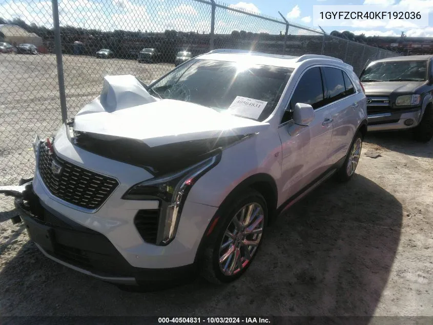 2019 Cadillac Xt4 Fwd Premium Luxury VIN: 1GYFZCR40KF192036 Lot: 40504831