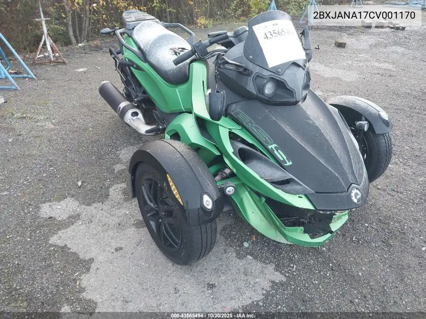 2BXJANA17CV001170 2012 Can-Am Spyder Roadster Rs-S