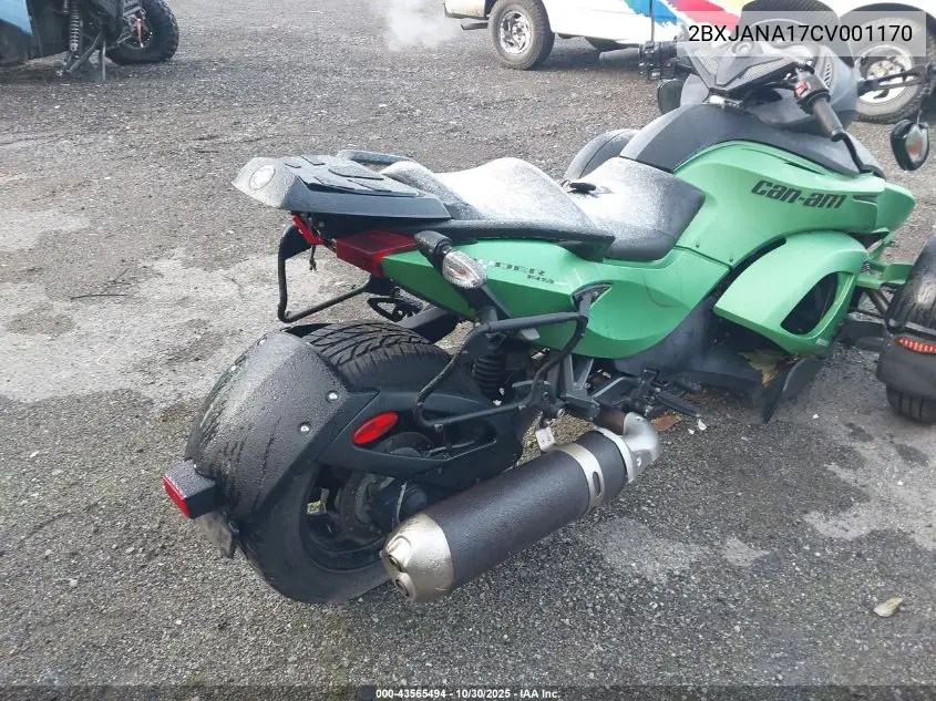 2BXJANA17CV001170 2012 Can-Am Spyder Roadster Rs-S