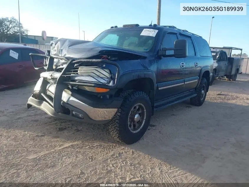 3GNGK26G35G189939 2005 Chevrolet Suburban 2500 Lt