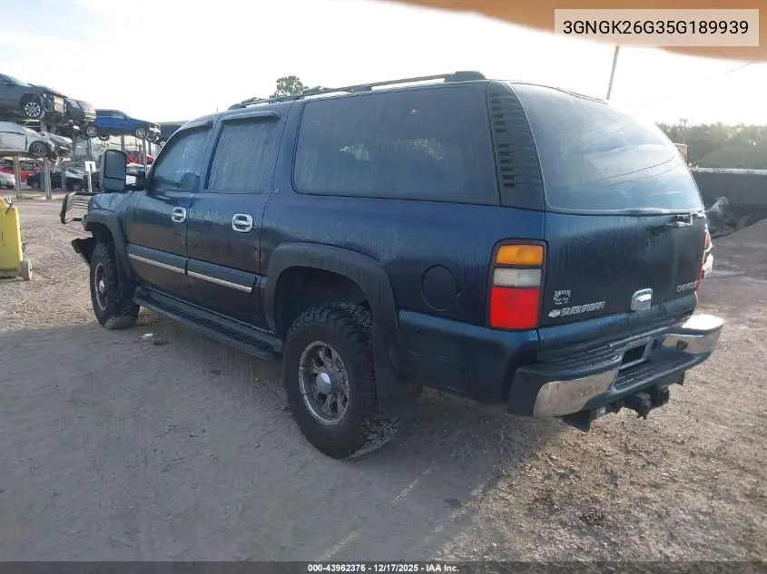 3GNGK26G35G189939 2005 Chevrolet Suburban 2500 Lt