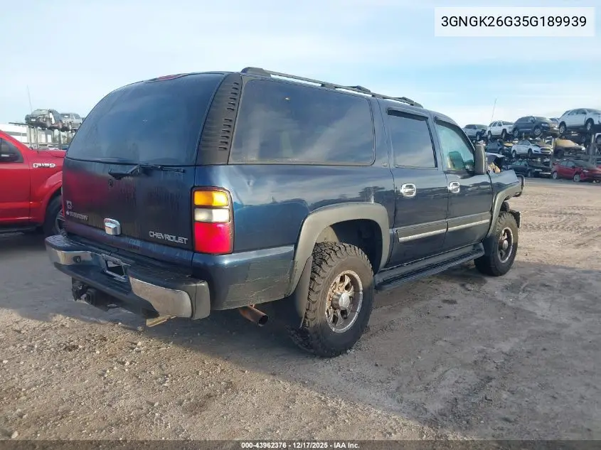 3GNGK26G35G189939 2005 Chevrolet Suburban 2500 Lt