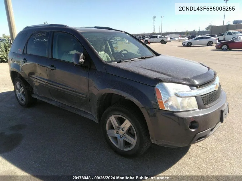 2008 Chevrolet Equinox Lt V6 VIN: 2CNDL43F686005265 Lot: 20178048