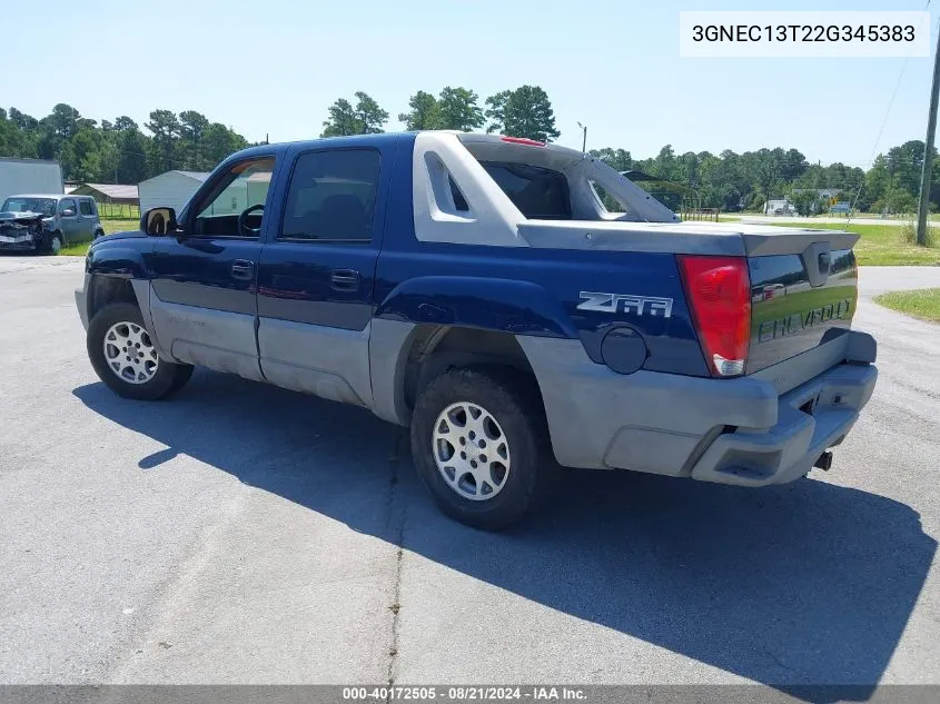 2002 Chevrolet Avalanche 1500 VIN: 3GNEC13T22G345383 Lot: 40172505