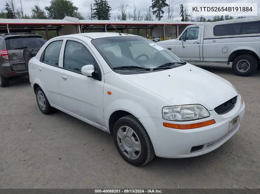 2004 Chevrolet Aveo Special Value VIN: KL1TD52654B191884 Lot: 40088201