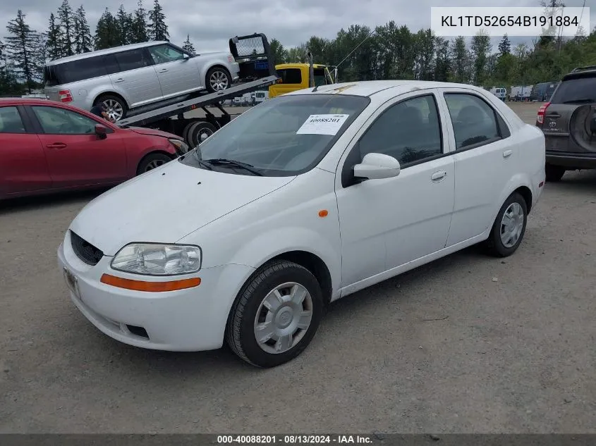 2004 Chevrolet Aveo Special Value VIN: KL1TD52654B191884 Lot: 40088201