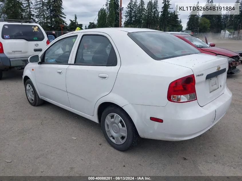 2004 Chevrolet Aveo Special Value VIN: KL1TD52654B191884 Lot: 40088201