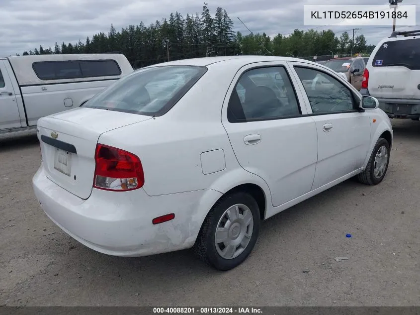 2004 Chevrolet Aveo Special Value VIN: KL1TD52654B191884 Lot: 40088201