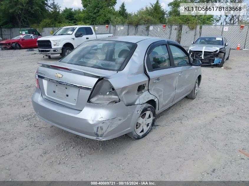 2007 Chevrolet Aveo Ls VIN: KL1TD56617B183568 Lot: 40089721