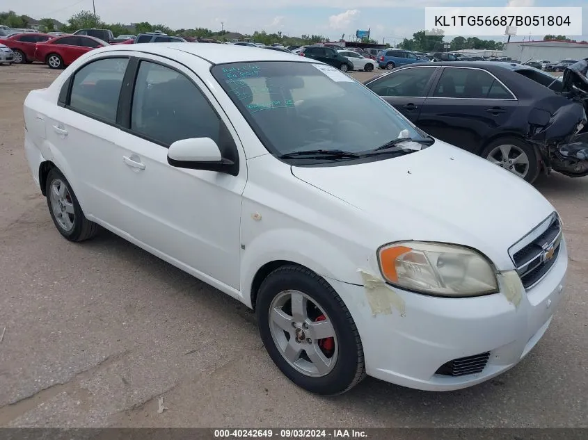 2007 Chevrolet Aveo Lt VIN: KL1TG56687B051804 Lot: 40242649