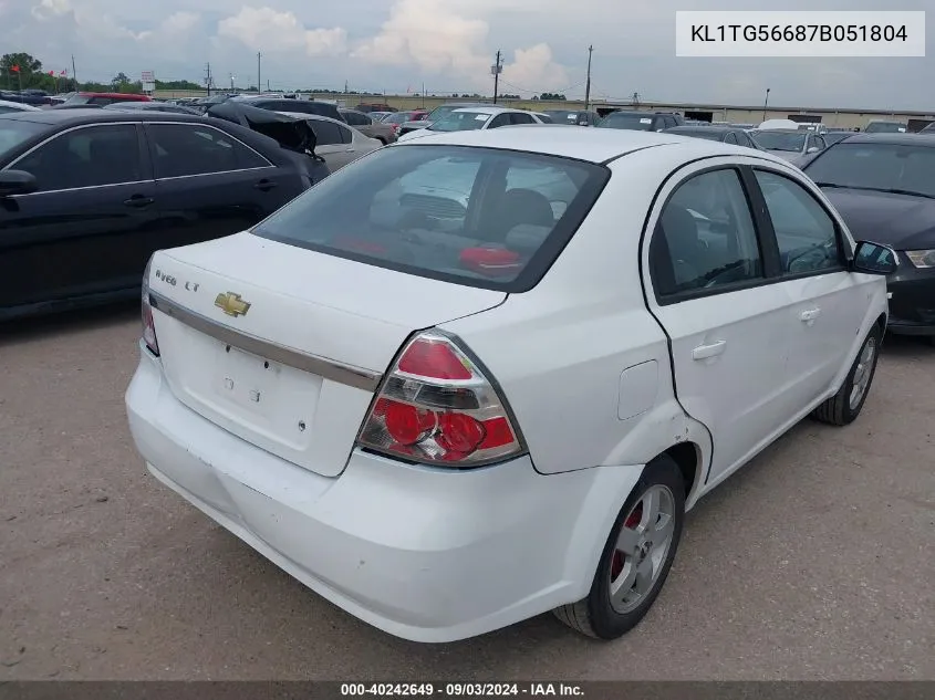 2007 Chevrolet Aveo Lt VIN: KL1TG56687B051804 Lot: 40242649